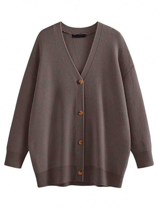 Hoteel sueter tipo cardigan de gran tamano para mujer, tendencia de moda de otono, cuello en v, tejido