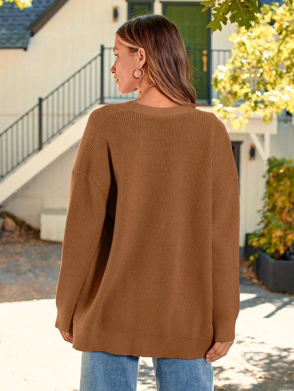Hoteel sueter tipo cardigan de gran tamano para mujer, tendencia de moda de otono, cuello en v, tejido