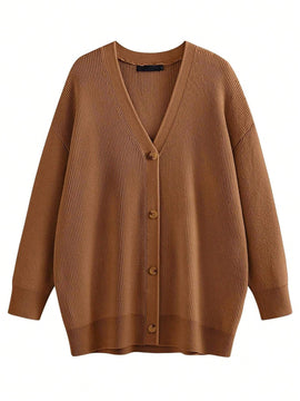 Hoteel sueter tipo cardigan de gran tamano para mujer, tendencia de moda de otono, cuello en v, tejido