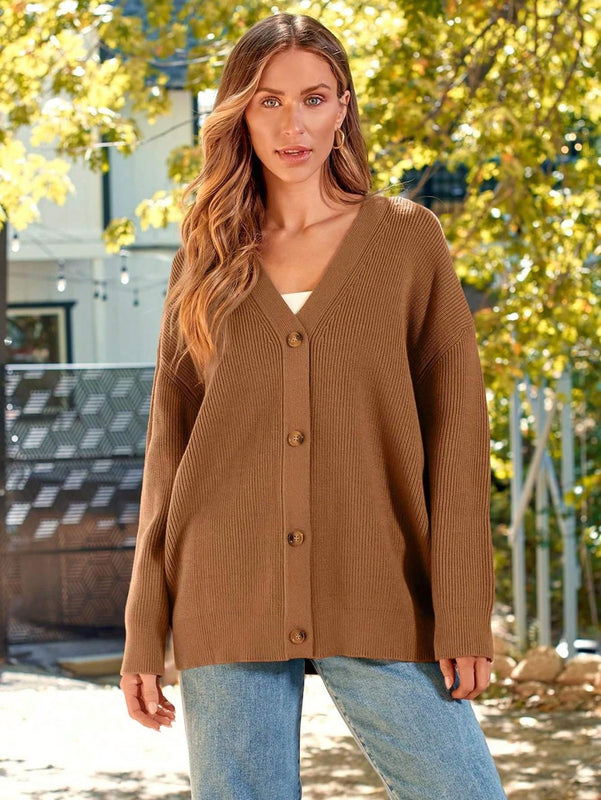 Hoteel sueter tipo cardigan de gran tamano para mujer, tendencia de moda de otono, cuello en v, tejido