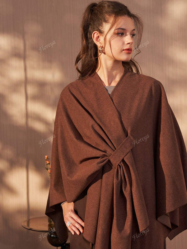 Poncho cardigan de diseno elegante y de moda para mujer floreya, abrigo largo suelto y oversize para otono/invierno