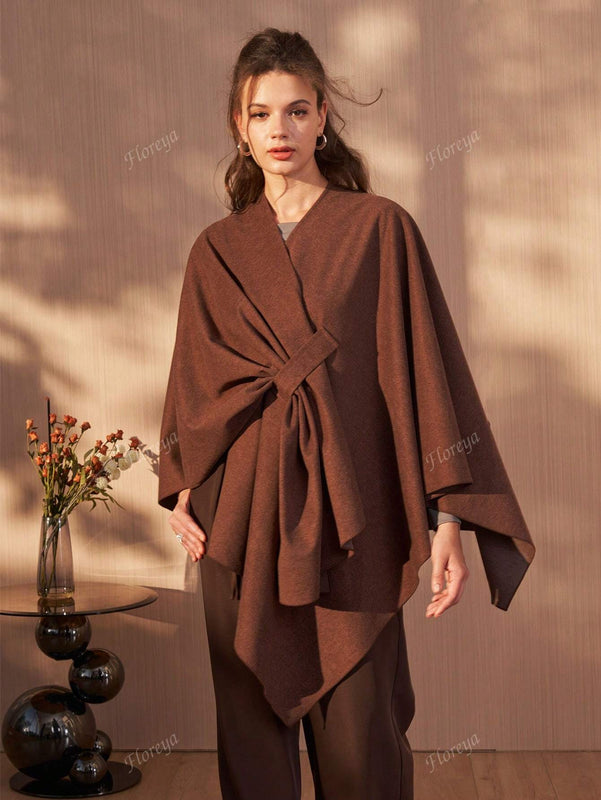 Poncho cardigan de diseno elegante y de moda para mujer floreya, abrigo largo suelto y oversize para otono/invierno