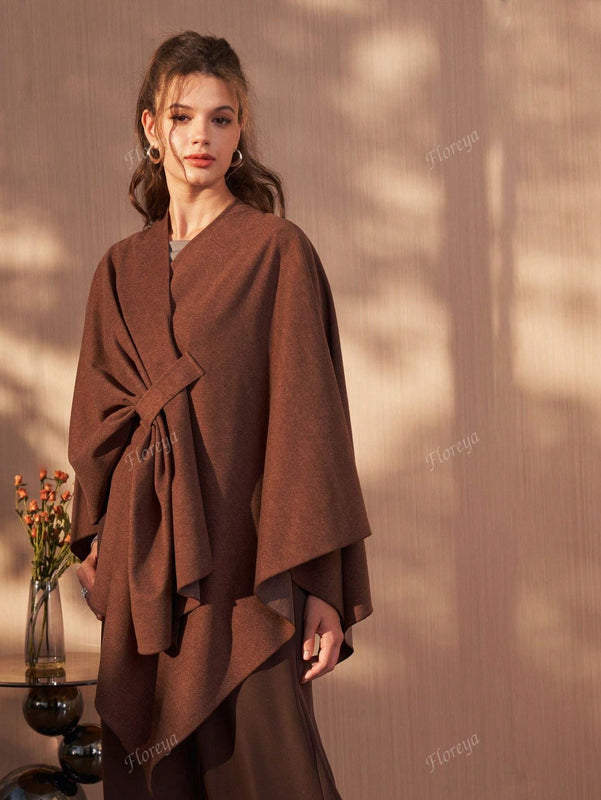 Poncho cardigan de diseno elegante y de moda para mujer floreya, abrigo largo suelto y oversize para otono/invierno