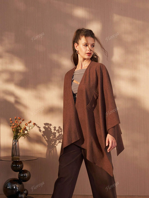 Poncho cardigan de diseno elegante y de moda para mujer floreya, abrigo largo suelto y oversize para otono/invierno
