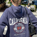 Sudadera con capucha casual de mujer con emblema grafico california y eslogan, azul, para otono/invierno