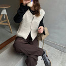 Friful chaleco tipo cardigan casual y suelto de un solo boton de color solido para mujer, para otono/invierno