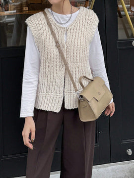 Friful chaleco tipo cardigan casual y suelto de un solo boton de color solido para mujer, para otono/invierno