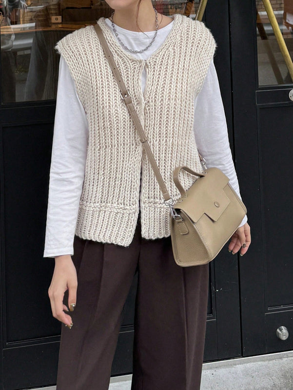 Friful chaleco tipo cardigan casual y suelto de un solo boton de color solido para mujer, para otono/invierno