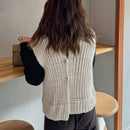 Friful chaleco tipo cardigan casual y suelto de un solo boton de color solido para mujer, para otono/invierno
