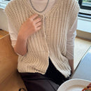 Friful chaleco tipo cardigan casual y suelto de un solo boton de color solido para mujer, para otono/invierno