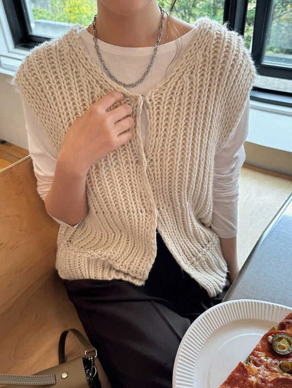 Friful chaleco tipo cardigan casual y suelto de un solo boton de color solido para mujer, para otono/invierno