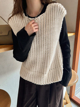 Friful chaleco tipo cardigan casual y suelto de un solo boton de color solido para mujer, para otono/invierno