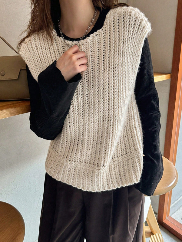 Friful chaleco tipo cardigan casual y suelto de un solo boton de color solido para mujer, para otono/invierno