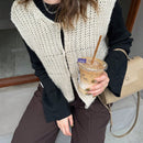 Friful chaleco tipo cardigan casual y suelto de un solo boton de color solido para mujer, para otono/invierno