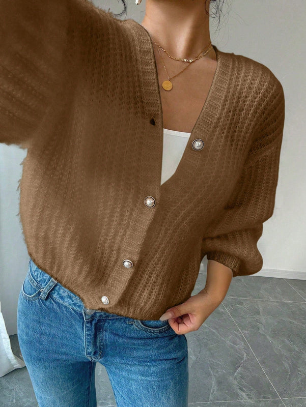 Essnce cardigan holgado y tejido suelto, manga larga informal para otono/invierno