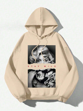 Ezwear sudadera informal tipo streetwear con lema, con corte holgado, estampado negro y rosa, para mujer, otono invierno