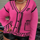 Slayr cardigan de punto con bloque de color y letras de estilo minimalista y casual