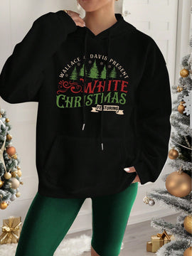 Ezwear sudadera con capucha de manga larga minimalista con estampado de letras para mujer, uso casual diario, parte superior navidena