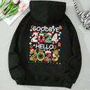 Ezwear sudadera con capucha para mujer con estampado grafico navideno y de ano nuevo, con lema y detalles de campanitas, sudadera de manga larga para otono/invierno