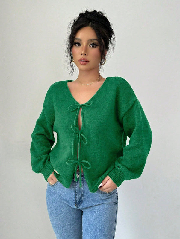 Prive blusa casual de manga larga con amarres delanteros para mujer, para uso diario