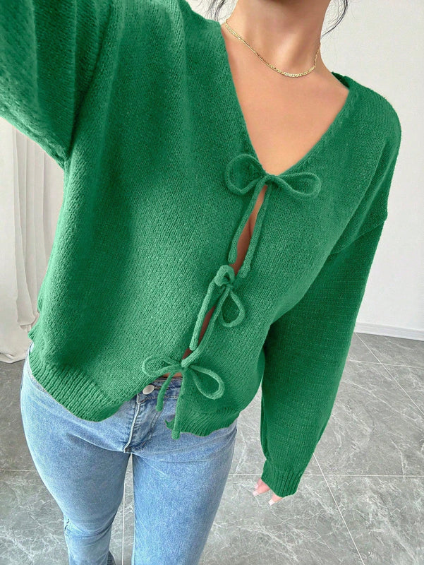 Prive blusa casual de manga larga con amarres delanteros para mujer, para uso diario