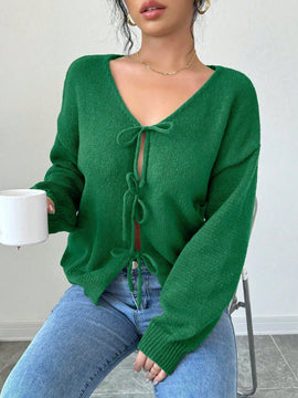 Prive blusa casual de manga larga con amarres delanteros para mujer, para uso diario