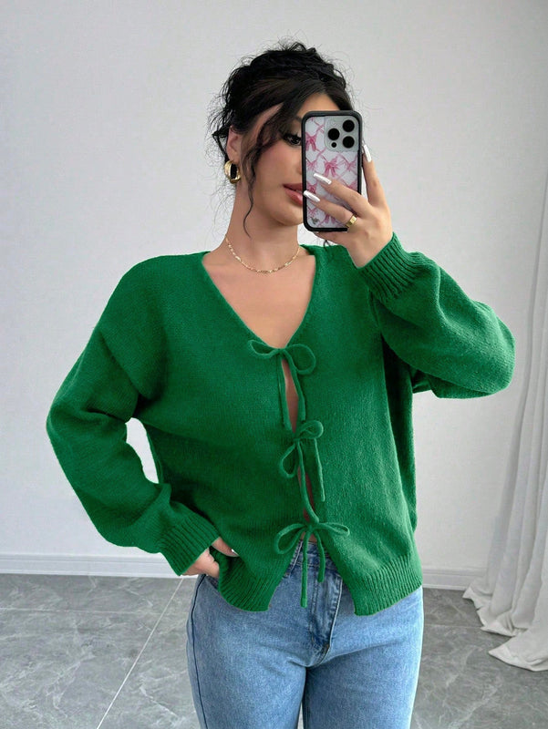 Prive blusa casual de manga larga con amarres delanteros para mujer, para uso diario