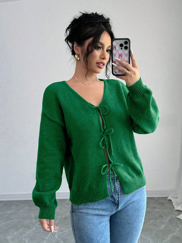Prive blusa casual de manga larga con amarres delanteros para mujer, para uso diario