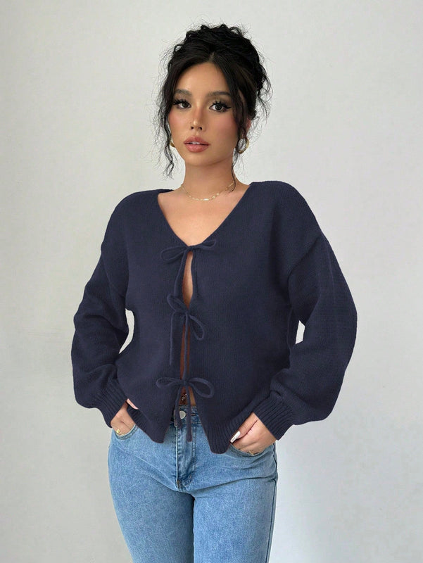 Prive blusa casual de manga larga con amarres delanteros para mujer, para uso diario