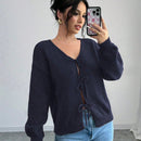 Prive blusa casual de manga larga con amarres delanteros para mujer, para uso diario