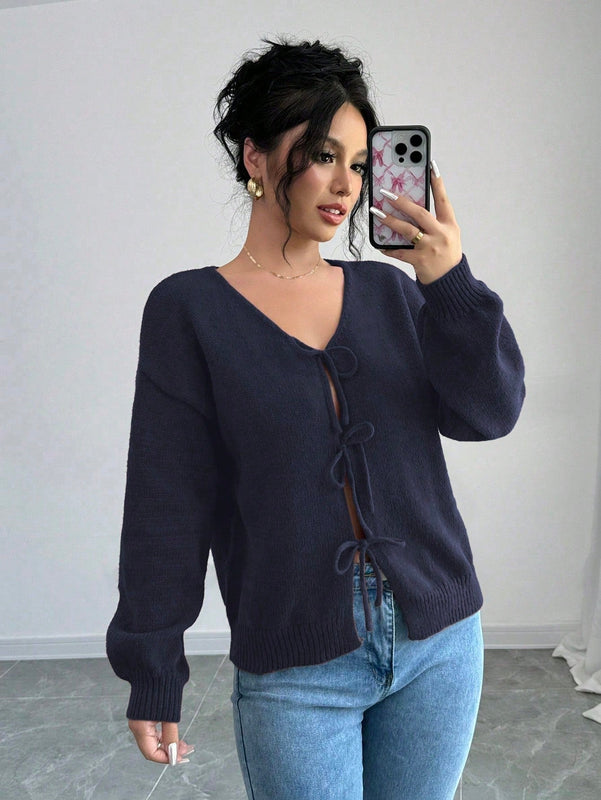 Prive blusa casual de manga larga con amarres delanteros para mujer, para uso diario