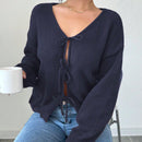 Prive blusa casual de manga larga con amarres delanteros para mujer, para uso diario
