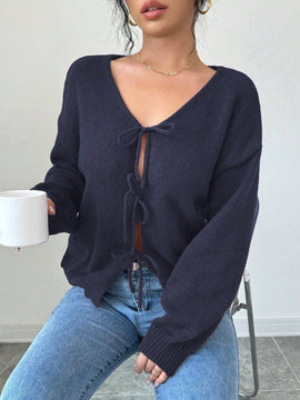 Prive blusa casual de manga larga con amarres delanteros para mujer, para uso diario