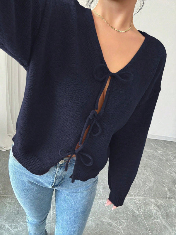Prive blusa casual de manga larga con amarres delanteros para mujer, para uso diario