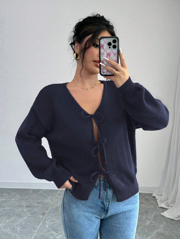 Prive blusa casual de manga larga con amarres delanteros para mujer, para uso diario