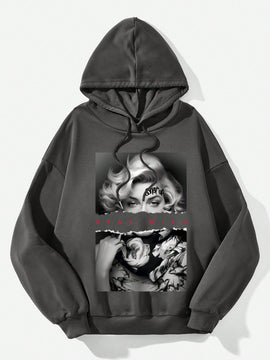 Ezwear sudadera informal tipo streetwear con lema, con corte holgado, estampado negro y rosa, para mujer, otono invierno