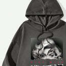 Ezwear sudadera informal tipo streetwear con lema, con corte holgado, estampado negro y rosa, para mujer, otono invierno