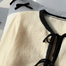 Ezwear cardigan corto informal con bloqueo de color, corbata y borde para otono/invierno
