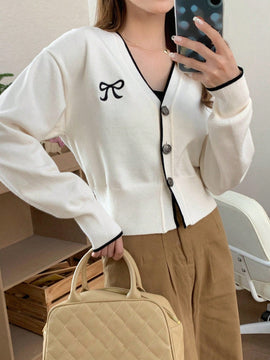 Dazy camisa casual de manga larga con bloques de color, decoracion de lazo e impresion de botones para mujer