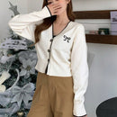 Dazy camisa casual de manga larga con bloques de color, decoracion de lazo e impresion de botones para mujer