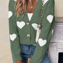 Essnce sueter de cardigan grueso y calido con patron de corazones verdes y blancos para mujer