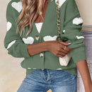 Essnce sueter de cardigan grueso y calido con patron de corazones verdes y blancos para mujer