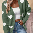 Essnce cardigan informal holgado monobotonadura de manga larga con caida en los hombros y estampado de corazon para mujer, otono/invierno