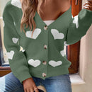 Essnce sueter de cardigan grueso y calido con patron de corazones verdes y blancos para mujer