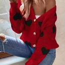 Essnce cardigan informal holgado monobotonadura de manga larga con caida en los hombros y estampado de corazon para mujer, otono/invierno