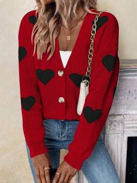 Essnce sueter de cardigan grueso y calido con patron de corazones verdes y blancos para mujer
