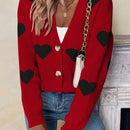 Essnce cardigan informal holgado monobotonadura de manga larga con caida en los hombros y estampado de corazon para mujer, otono/invierno