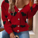 Essnce sueter de cardigan grueso y calido con patron de corazones verdes y blancos para mujer