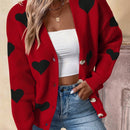 Essnce sueter de cardigan grueso y calido con patron de corazones verdes y blancos para mujer