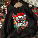 Ezwear sudadera con capucha negra de forro polar grueso con estampado de patron de graffiti de juego colorido informal y amplio, adecuada para otono/invierno